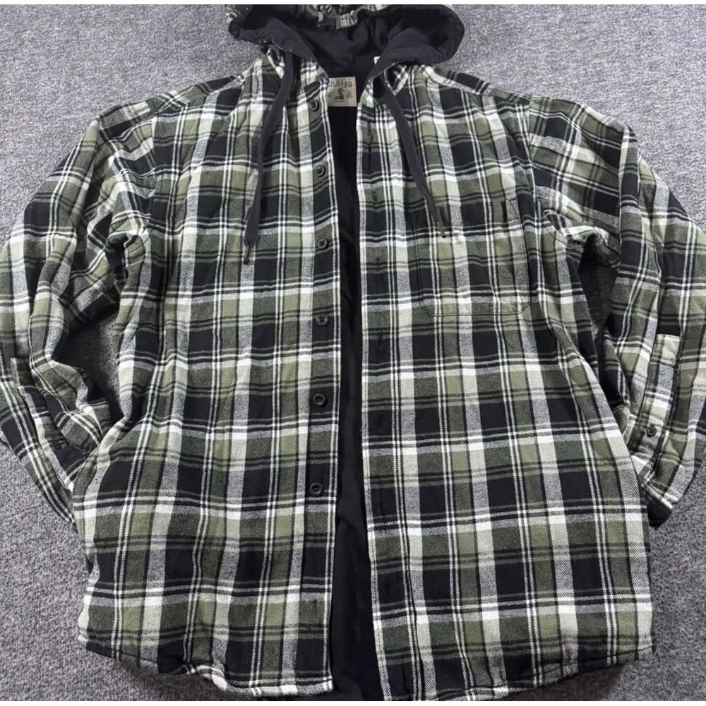 RedHead Brand Co Mens Green Black Plaid Hooded Flannel Shirt Jacket Size Small